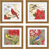 Framed 'Winter Birds Collage 4 Piece Framed Art Print Set' border=