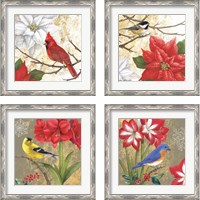 Framed 'Winter Birds Collage 4 Piece Framed Art Print Set' border=