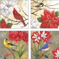 Framed Winter Birds Collage 4 Piece Art Print Set