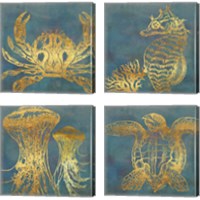 Framed 'Deep Sea Life 4 Piece Canvas Print Set' border=