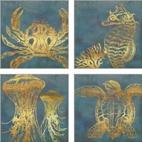 Framed 'Deep Sea Life 4 Piece Art Print Set' border=