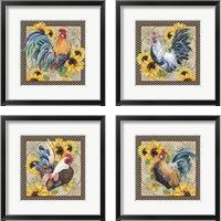 Framed 'Country Time Rooster 4 Piece Framed Art Print Set' border=