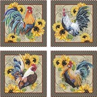 Framed 'Country Time Rooster 4 Piece Art Print Set' border=