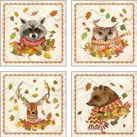 Framed 'Fall Animals 4 Piece Art Print Set' border=
