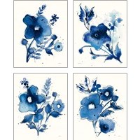 Framed 'Independent Blooms Blue 4 Piece Art Print Set' border=