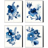 Framed 'Independent Blooms Blue 4 Piece Canvas Print Set' border=