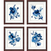 Framed 'Independent Blooms Blue 4 Piece Framed Art Print Set' border=