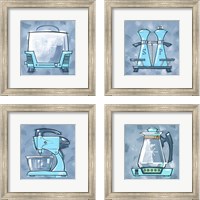 Framed 'Blue On Blue Appliances 4 Piece Framed Art Print Set' border=