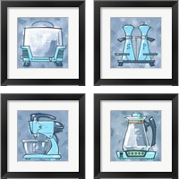 Framed 'Blue On Blue Appliances 4 Piece Framed Art Print Set' border=