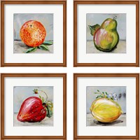 Framed 'Abstract Kitchen Fruit 4 Piece Framed Art Print Set' border=