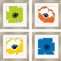 Framed 'Pop Art Floral  4 Piece Framed Art Print Set' border=