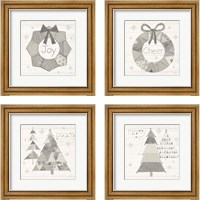 Framed 'Christmas Patchwork Neutral 4 Piece Framed Art Print Set' border=