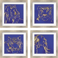 Framed 'Gilded Animal Blue 4 Piece Framed Art Print Set' border=