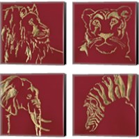 Framed 'Gilded Animal Red 4 Piece Canvas Print Set' border=