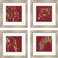 Framed 'Gilded Animal Red 4 Piece Framed Art Print Set' border=