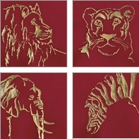 Framed 'Gilded Animal Red 4 Piece Art Print Set' border=