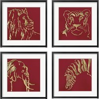 Framed 'Gilded Animal Red 4 Piece Framed Art Print Set' border=