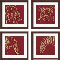 Framed 'Gilded Animal Red 4 Piece Framed Art Print Set' border=