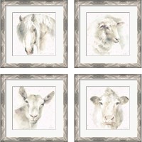 Framed 'Farm Friends Neutral 4 Piece Framed Art Print Set' border=