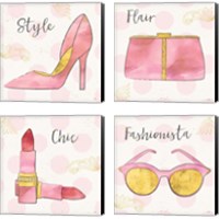 Framed Fashion Blooms Pink 4 Piece Canvas Print Set