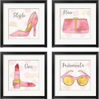 Framed 'Fashion Blooms Pink 4 Piece Framed Art Print Set' border=