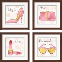 Framed 'Fashion Blooms Pink 4 Piece Framed Art Print Set' border=