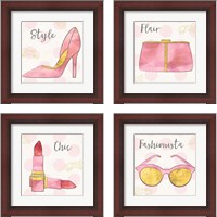 Framed 'Fashion Blooms Pink 4 Piece Framed Art Print Set' border=