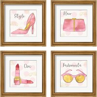 Framed 'Fashion Blooms Pink 4 Piece Framed Art Print Set' border=