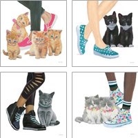 Framed 'Cutie Kitties 4 Piece Art Print Set' border=