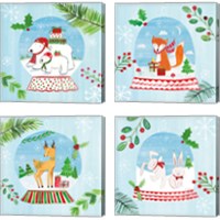 Framed 'Snow Globe Animals 4 Piece Canvas Print Set' border=