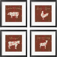 Framed 'Farm Patchwork Red 4 Piece Framed Art Print Set' border=