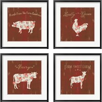 Framed 'Farm Patchwork Red 4 Piece Framed Art Print Set' border=