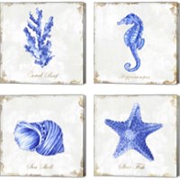 Framed 'Blue Sea Life 4 Piece Canvas Print Set' border=