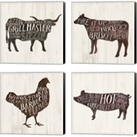 Framed 'Farmhouse BBQ 4 Piece Canvas Print Set' border=