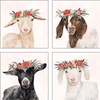 Framed 'Garden Goat 4 Piece Art Print Set' border=