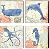 Framed Underwater Whimsy 4 Piece Canvas Print Set