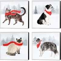 Framed Christmas Cats & Dogs  4 Piece Canvas Print Set