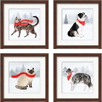 Framed 'Christmas Cats & Dogs  4 Piece Framed Art Print Set' border=