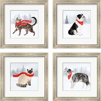 Framed 'Christmas Cats & Dogs  4 Piece Framed Art Print Set' border=