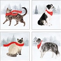 Framed Christmas Cats & Dogs  4 Piece Art Print Set