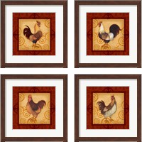 Framed 'Decorative Rooster 4 Piece Framed Art Print Set' border=