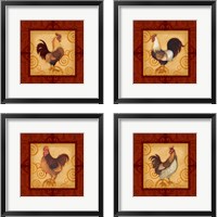 Framed 'Decorative Rooster 4 Piece Framed Art Print Set' border=