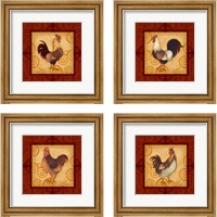 Framed 'Decorative Rooster 4 Piece Framed Art Print Set' border=