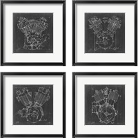 Framed 'Motorcycle Engine Blueprint 4 Piece Framed Art Print Set' border=