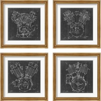 Framed 'Motorcycle Engine Blueprint 4 Piece Framed Art Print Set' border=