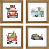 Framed 'Christmas Cars 4 Piece Framed Art Print Set' border=