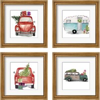 Framed 'Christmas Cars 4 Piece Framed Art Print Set' border=
