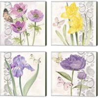 Framed 'Flowers & Lace 4 Piece Canvas Print Set' border=