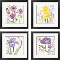 Framed 'Flowers & Lace 4 Piece Framed Art Print Set' border=