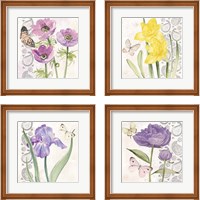Framed 'Flowers & Lace 4 Piece Framed Art Print Set' border=